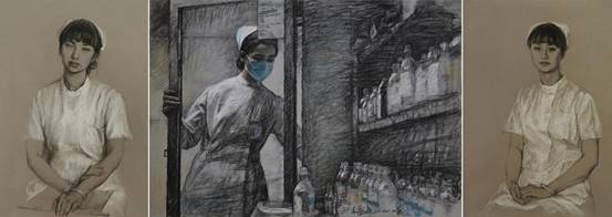郝米嘉_护士日志(三联画)_木炭 · 色粉