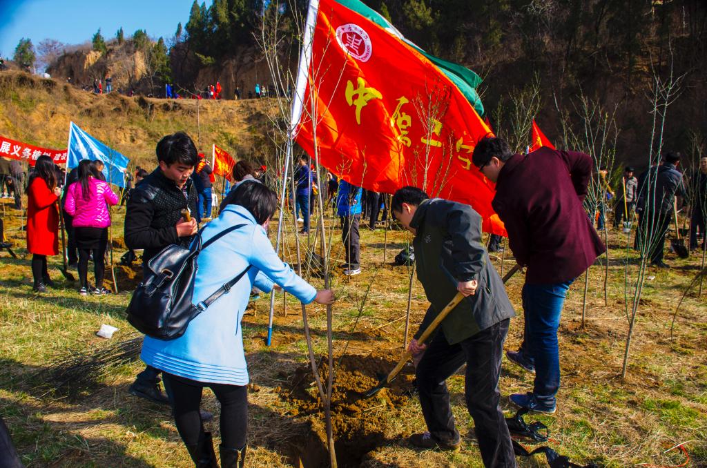 我校青年教职工大学生志愿者参加植树节义务植树
